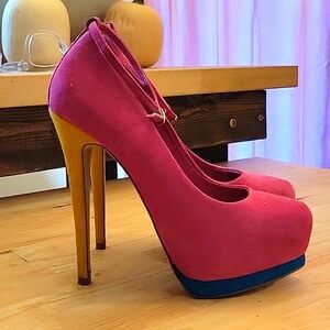 Steve Madden color block platform pumps with detachable ankle strap